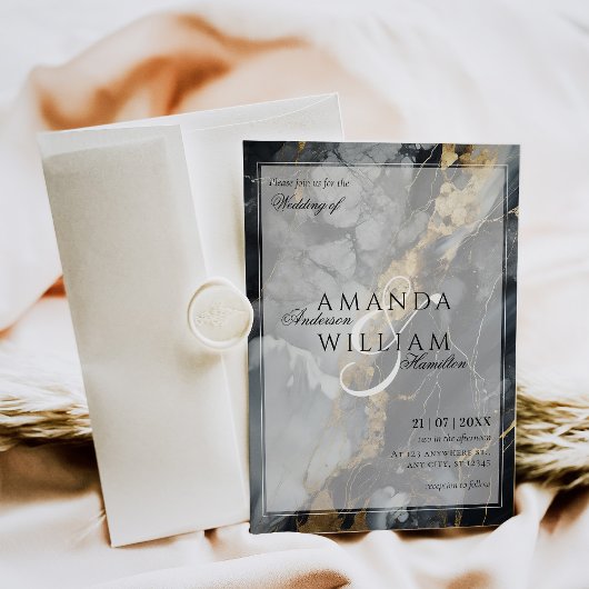 Black Modern Elegante Names Script Abstrakte Hochz Einladung