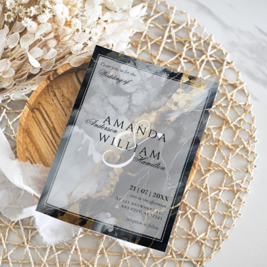 Black Modern Elegante Names Script Abstrakte Hochz Einladung