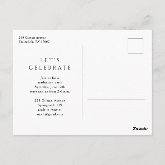 Black Modern Elegante Script Foto Graduation Party Postkarte (Rückseite)