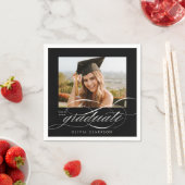Black Modern Elegante Script Foto Graduation Party Serviette (Beispiel)