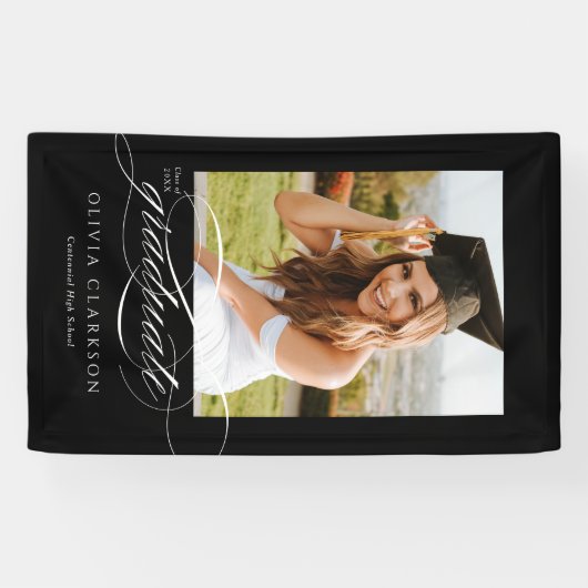 Black Modern Elegantes Script Abschluss Foto Party Banner (Horizontal)