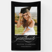 Black Modern Elegantes Script Abschluss Foto Party Banner (Vertikal)