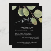 Black Modern Eucalyptus Bridal Dusche Einladung (Vorne/Hinten)