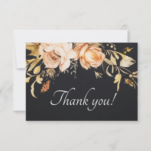 Black Modern Fall Floral Wedding Dankeskarte (Vorderseite)