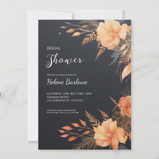 Black Modern Floral Brautparty Einladung (Vorderseite)