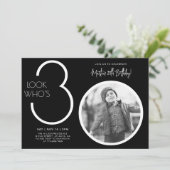 Black Modern Foto 30. Geburtstag Einladung (Stehend Vorderseite)