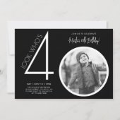 Black Modern Foto 40. Geburtstag Einladung (Vorderseite)