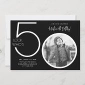 Black Modern Foto 50. Geburtstag Einladung (Vorderseite)