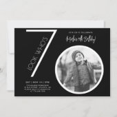Black Modern Foto 70. Geburtstag Einladung (Vorderseite)