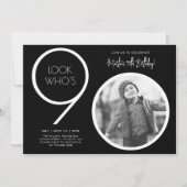 Black Modern Foto 90. Geburtstag Einladung (Vorderseite)