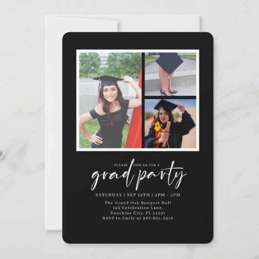 Black Modern Foto Abschluss Class 2025 Einladung (Rückseite)