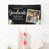 Black Modern Foto Floral String Lights Abschluss Banner (Insitu)