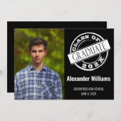 Black Modern Foto Graduation Party Einladung (Vorne/Hinten)