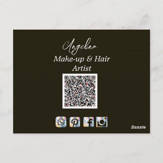 Black Modern Foto Makeup Künstler Postkarte (Rückseite)