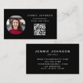 Black Modern Foto Minimal QR CODE Business Card Visitenkarte (Vorne/Hinten)