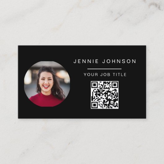 Black Modern Foto Minimal QR CODE Business Card Visitenkarte (Vorderseite)