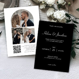 Black Modern Foto QR Code Hochzeit Einladung