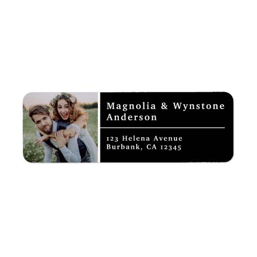 Black Modern Foto Wedding Return Address Label (Vorne)