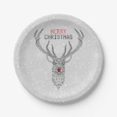Black Modern Geometric Christmas Deer Pappteller (Vorderseite)
