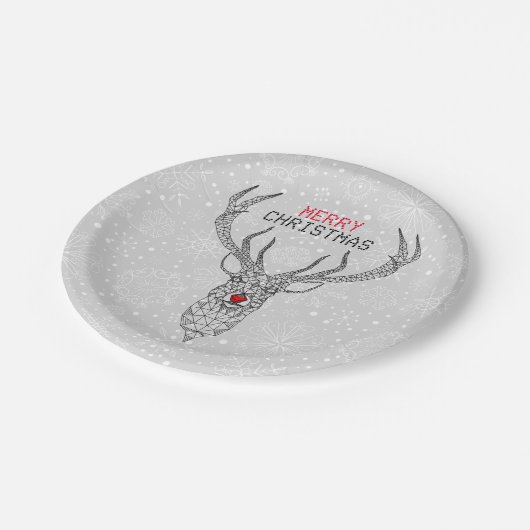 Black Modern Geometric Christmas Deer Pappteller (Schrägansicht)