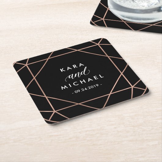 Black Modern Geometric Diamond Wedding Rechteckiger Pappuntersetzer (angewinkelt)
