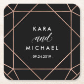 Black Modern Geometric Diamond Wedding Rechteckiger Pappuntersetzer (Vorderseite)