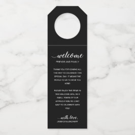 Black Modern Gift Basket Willkommen bei Hochzeit Flaschenanhänger