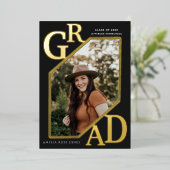 Black Modern Gold GRAD Abschluss Foto Fossil Folieneinladung (Stehend vorne)