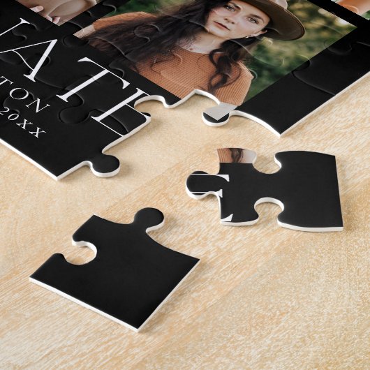 Black Modern Grid 9 Foto Collage Abschluss Puzzle (Seite)