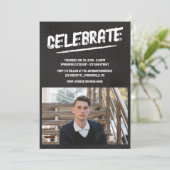 Black Modern Grunge Foto Einladung (Stehend Vorderseite)