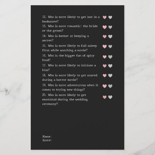 Black Modern Guess Who Wedding Brautparty Game (Rückseite)