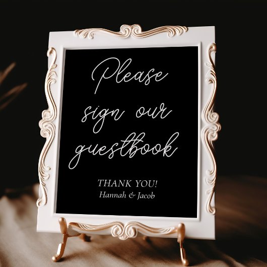Black Modern Guestbook Wedding Sign Poster