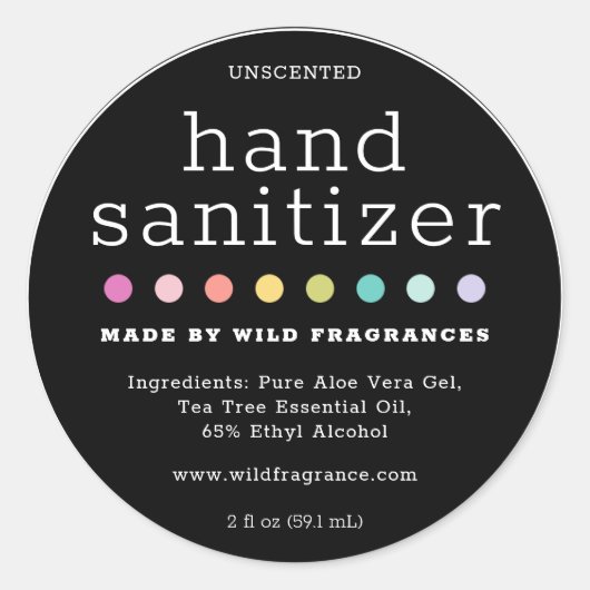 Black Modern Hand Sanitizer Soap Markenzeichen Runder Aufkleber (Vorderseite)