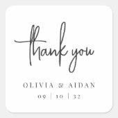 Black Modern Handwriting Script Wedding Danke Quadratischer Aufkleber (Vorderseite)