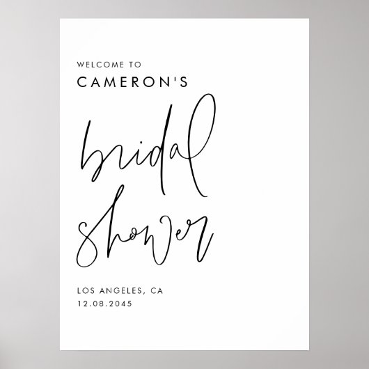 Black Modern Handwritten Script Bridal Shower Poster (Vorne)