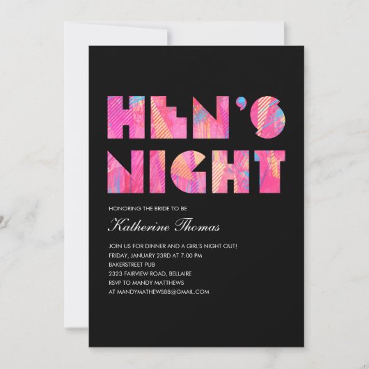 Black Modern Hen's Night Einladungen (Vorderseite)
