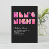 Black Modern Hen's Night Einladungen (Stehend Vorderseite)