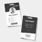 Black Modern ID Identification Card Photo Badge Ausweis (Vorder- & Rückseite)