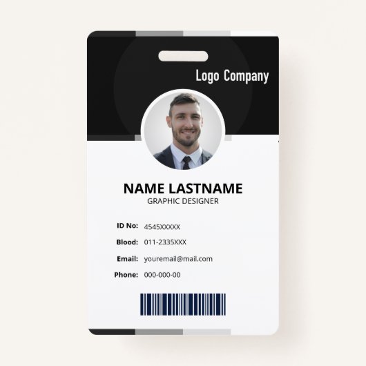 Black Modern ID Identification Card Photo Badge Ausweis (Vorderseite)