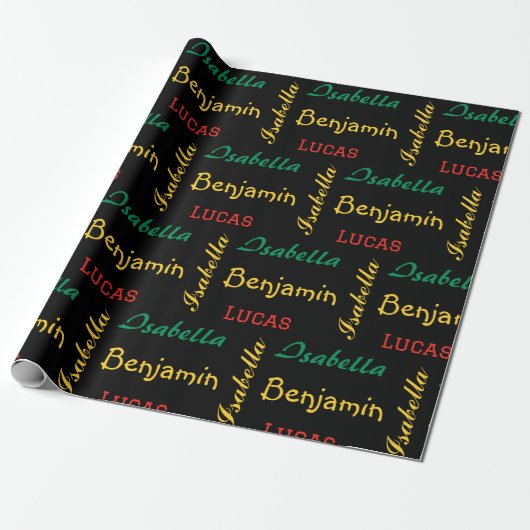 Black Modern individuelle Name Geschenkpapier (Ungerollt)