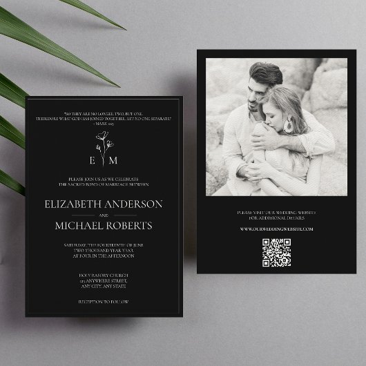 Black Modern Katholic Wedding Einladungen QR Code