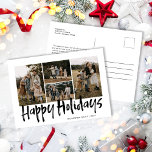 Black Modern Letting Five Foto Happy Feiertagspostkarte<br><div class="desc">Die Black Modern Lettering Five Foto Happy Holiday Postcard verfügt über vier Fotos auf der Vorderseite und bietet Platz für Ihre längere Nachricht auf der Rückseite.</div>