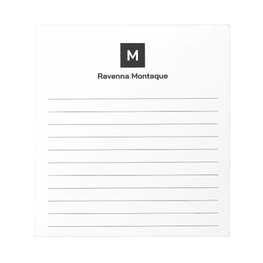 Black Modern Lined Chic Trendy Monogram  Notizblock (Vorderseite)