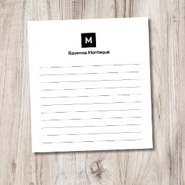 Black Modern Lined Chic Trendy Monogram  Notizblock