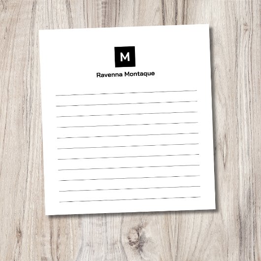 Black Modern Lined Chic Trendy Monogram Notizblock