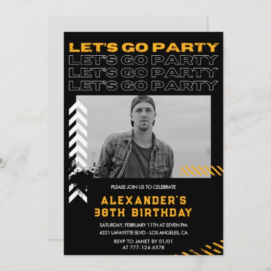 Black Modern Men Foto 38. Geburtstag Einladung (Vorne/Hinten)