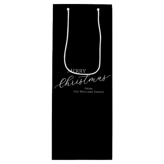 Black Modern Minimalist Merry Christmas Geschenktüte Für Weinflaschen (Vorderseite)