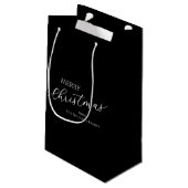Black Modern Minimalist Merry Christmas Kleine Geschenktüte (Rückseite Schrägansicht)