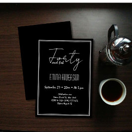 Black Modern Minimalistic 40. Geburtstag Einladung