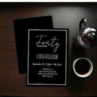 Black Modern Minimalistic 40. Geburtstag Einladung